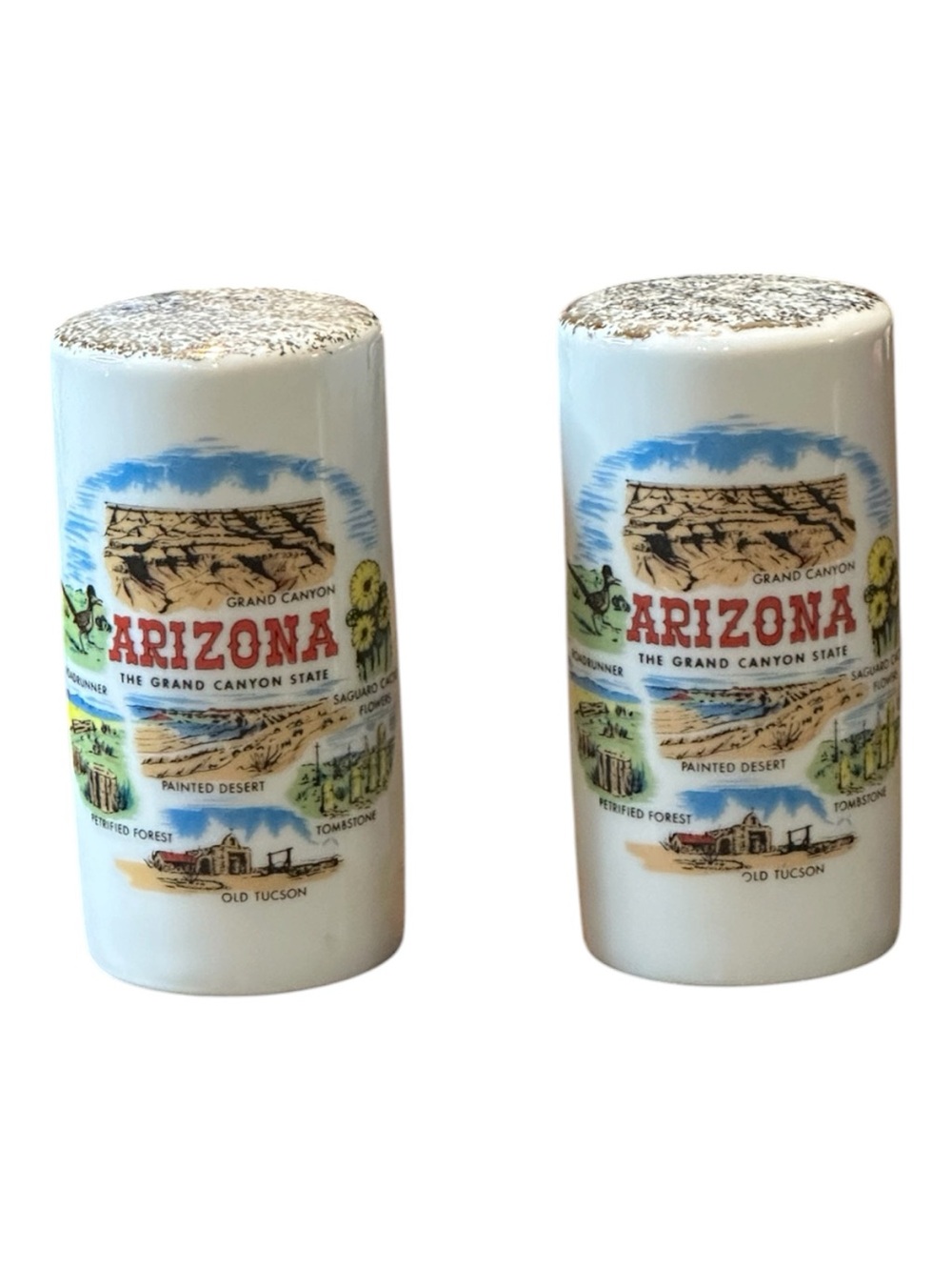 Arizona Ceramic Souvenir Salt and Pepper Shaker Set - White